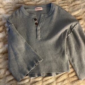 Urban Outfitters Gray Ribbed Long Sleeve Henley Sweater